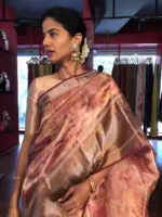 Pink Printed Tissue Silk Saree - Image 4