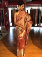 Pink Printed Tissue Silk Saree - Image 7