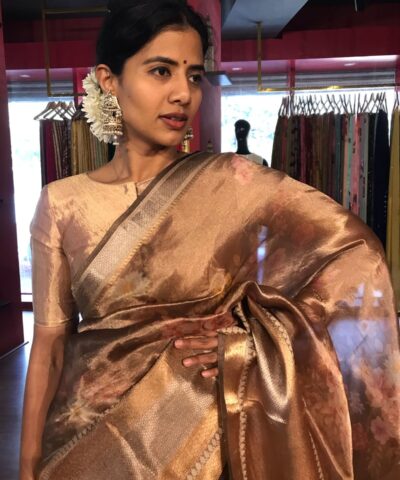 Water Gold Printed Tissue Silk Saree