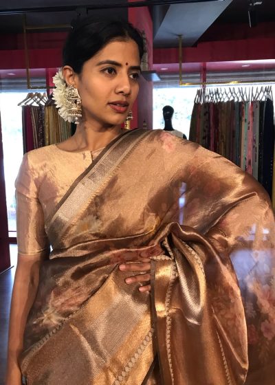 Water Gold Printed Tissue Silk Saree