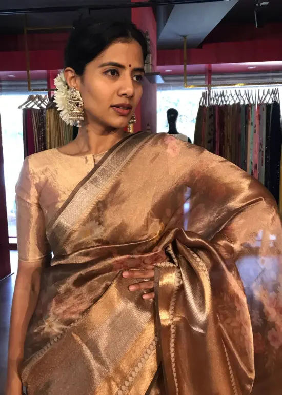 Water Gold Printed Tissue Silk Saree