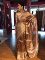 Water Gold Printed Tissue Silk Saree - Image 2