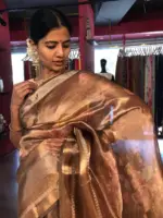 Water Gold Printed Tissue Silk Saree - Image 6