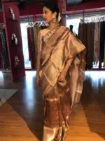 Water Gold Printed Tissue Silk Saree - Image 3