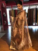 Water Gold Printed Tissue Silk Saree - Image 5