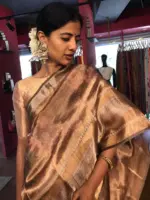 Water Gold Printed Tissue Silk Saree - Image 4