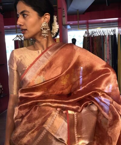 Red Printed Tissue Silk Saree