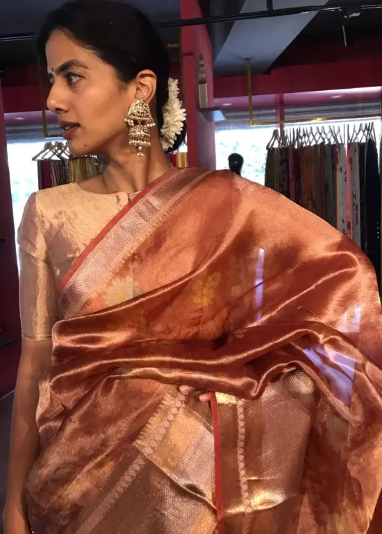 Red Printed Tissue Silk Saree