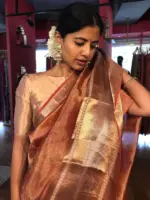 Red Printed Tissue Silk Saree - Image 5