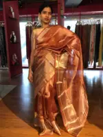 Red Printed Tissue Silk Saree - Image 2