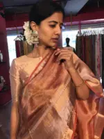 Red Printed Tissue Silk Saree - Image 3