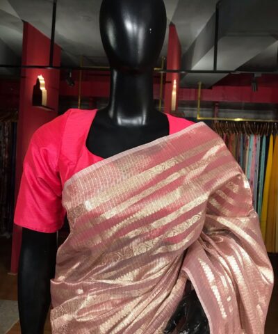Pink Tissue Striped Silk Saree