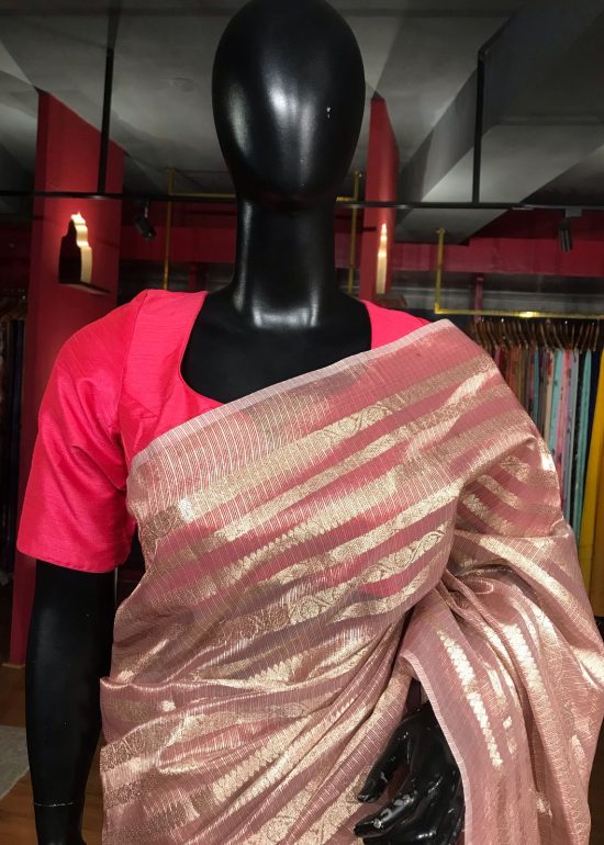 Pink Tissue Striped Silk Saree