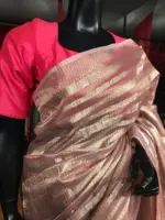 Pink Tissue Striped Silk Saree - Image 3