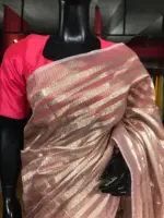 Pink Tissue Striped Silk Saree - Image 2