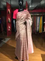 Pink Tissue Striped Silk Saree - Image 5