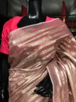 Pink Tissue Striped Silk Saree - Image 4