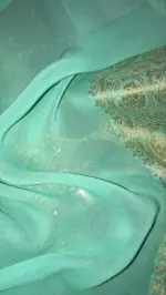 Sea Green Georgette Saree with Gold Zari Weaves - Image 6