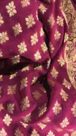 Wine Banarasi Georgette Saree with Gold Zari Weaves - Image 7