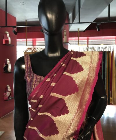 Wine Banarasi Soft Silk Saree