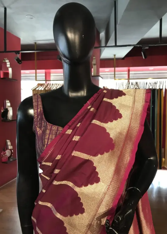 Wine Banarasi Soft Silk Saree