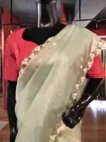 Sea Green Organza Saree with Sequins - Image 6