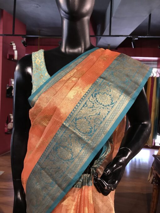 Orange Tissue Silk Saree - Image 1