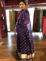 Purple Organza Silk Dupatta with Gold Zari Buttis - Image 2
