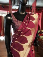 Wine Banarasi Soft Silk Saree - Image 4