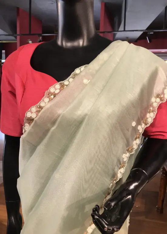 Sea Green Organza Saree with Sequins