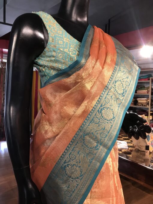 Orange Tissue Silk Saree - Image 2