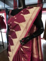 Wine Banarasi Soft Silk Saree - Image 3