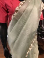 Sea Green Organza Saree with Sequins - Image 4