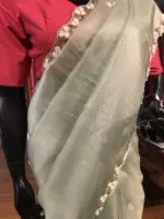 Sea Green Organza Saree with Sequins - Image 4