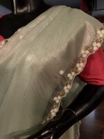 Sea Green Organza Saree with Sequins - Image 5