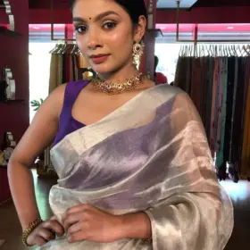 Silver Tissue Silk Saree with Woven Silver Zari Border