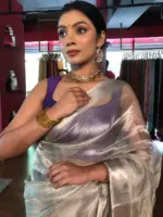 Silver Tissue Silk Saree with Woven Silver Zari Border - Image 9