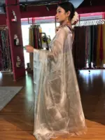 Silver Tissue Silk Saree with Woven Silver Zari Border - Image 6