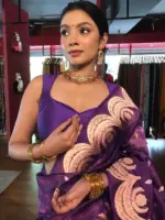 Purple Tissue Silk Saree with Scallop Gold Zari Weaves - Image 8