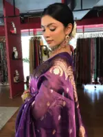 Purple Tissue Silk Saree with Scallop Gold Zari Weaves - Image 7