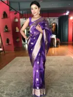 Purple Tissue Silk Saree with Gold Kadhwa Zari Motifs - Image 2