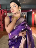 Purple Tissue Silk Saree with Gold Kadhwa Zari Motifs - Image 6