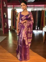 Ombre Purple Tissue Silk Saree - Image 2