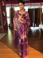 Ombre Purple Tissue Silk Saree - Image 4