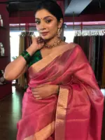 Pink Tissue Silk Saree with Self Design Border