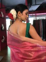 Pink Tissue Silk Saree with Self Design Border - Image 6