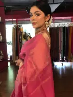 Pink Tissue Silk Saree with Self Design Border - Image 4