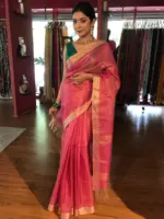 Pink Tissue Silk Saree with Self Design Border - Image 5