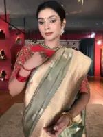Sea Green Handwoven Tissue Silk Saree with Kadhwa Zari Motifs