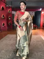 Sea Green Handwoven Tissue Silk Saree with Kadhwa Zari Motifs - Image 6